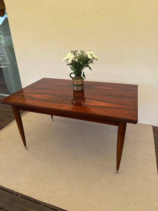 Grande table vintage en palissandre de Rio – extensible