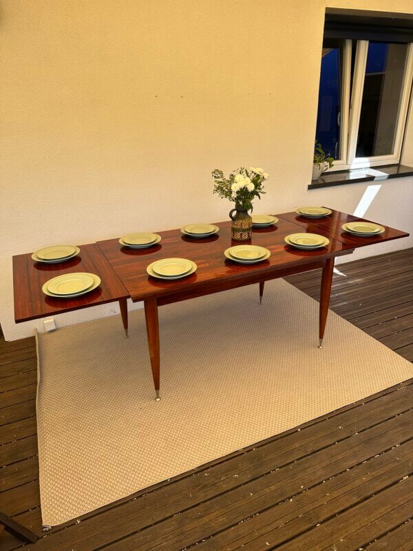 Grande table vintage en palissandre de Rio – extensible